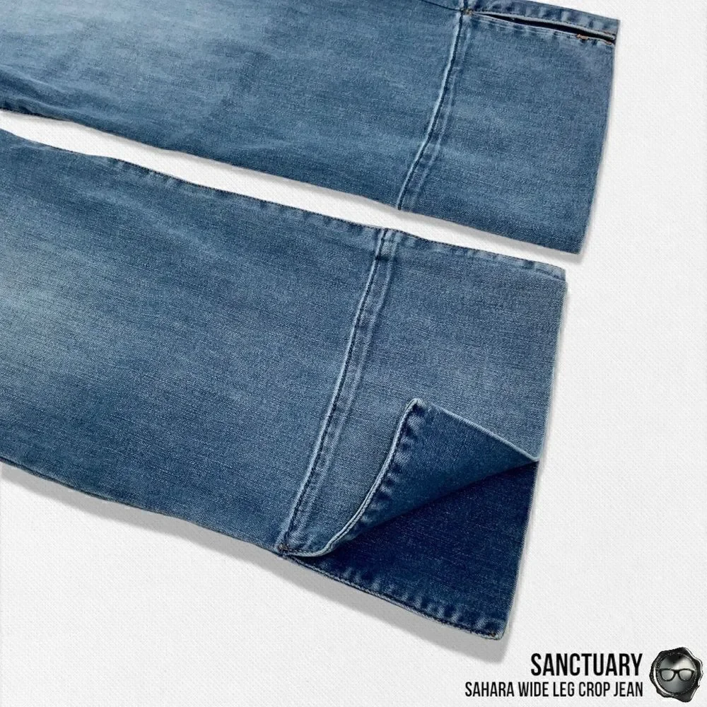 SANCTUARY SAHARA NON-CONFORMIST WIDE LEG CROP JEAN IN BLUE HORIZON WOMEN SIZE 30